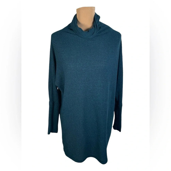 Free People We The Free Kitty Thermal Mock Cowl Neck Ocean Blue Teal XS - Picture 3 of 9